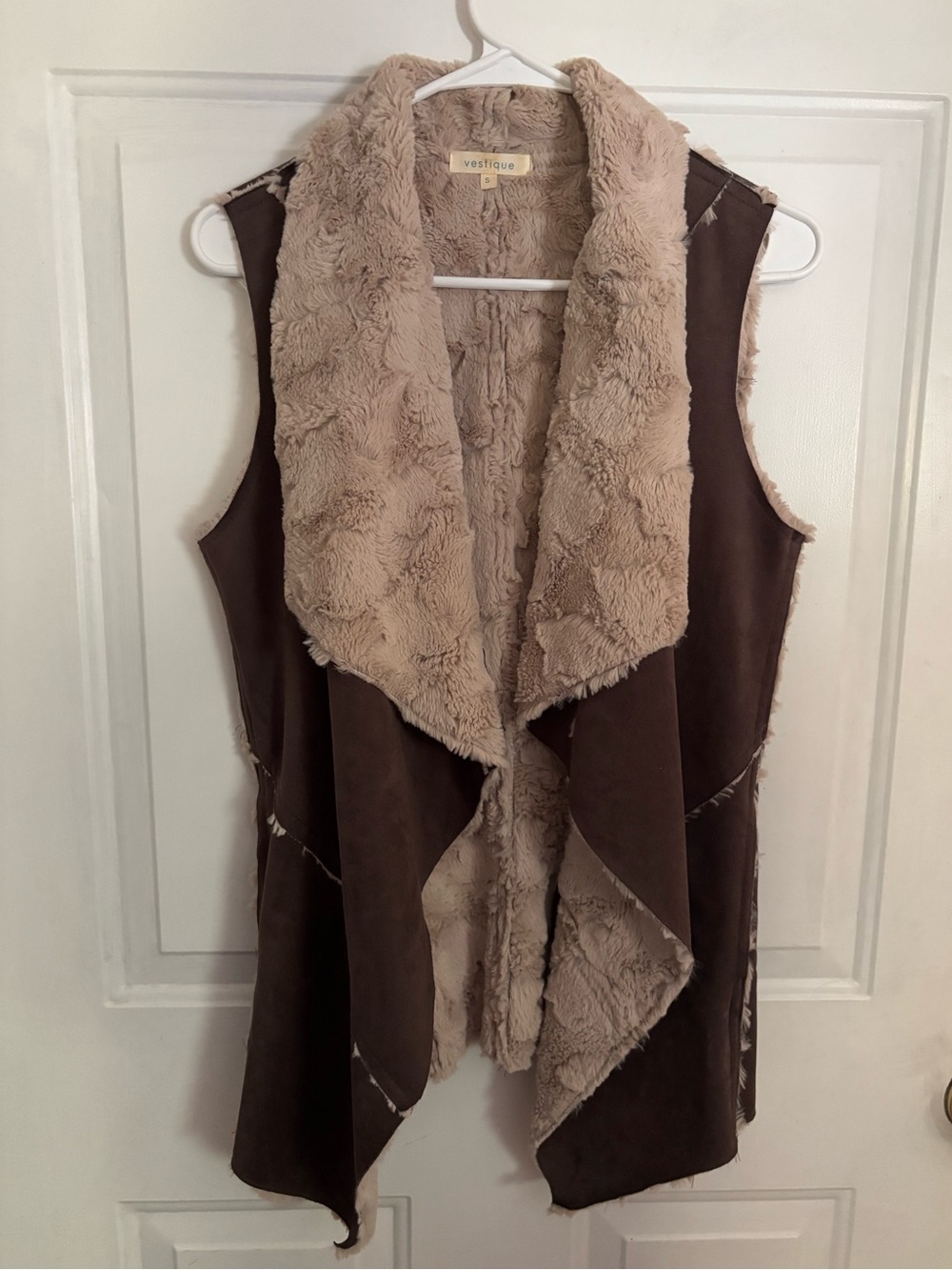 Vestique Faux Fur Draped Vest Brown Taupe Size Small